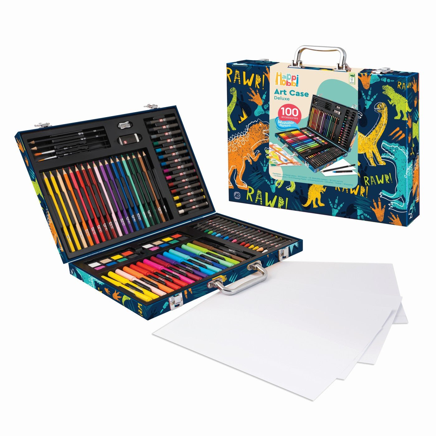 Happi hobbi art case set de desen deluxe cu 100 de accesorii dinozaur - Publisol.ro