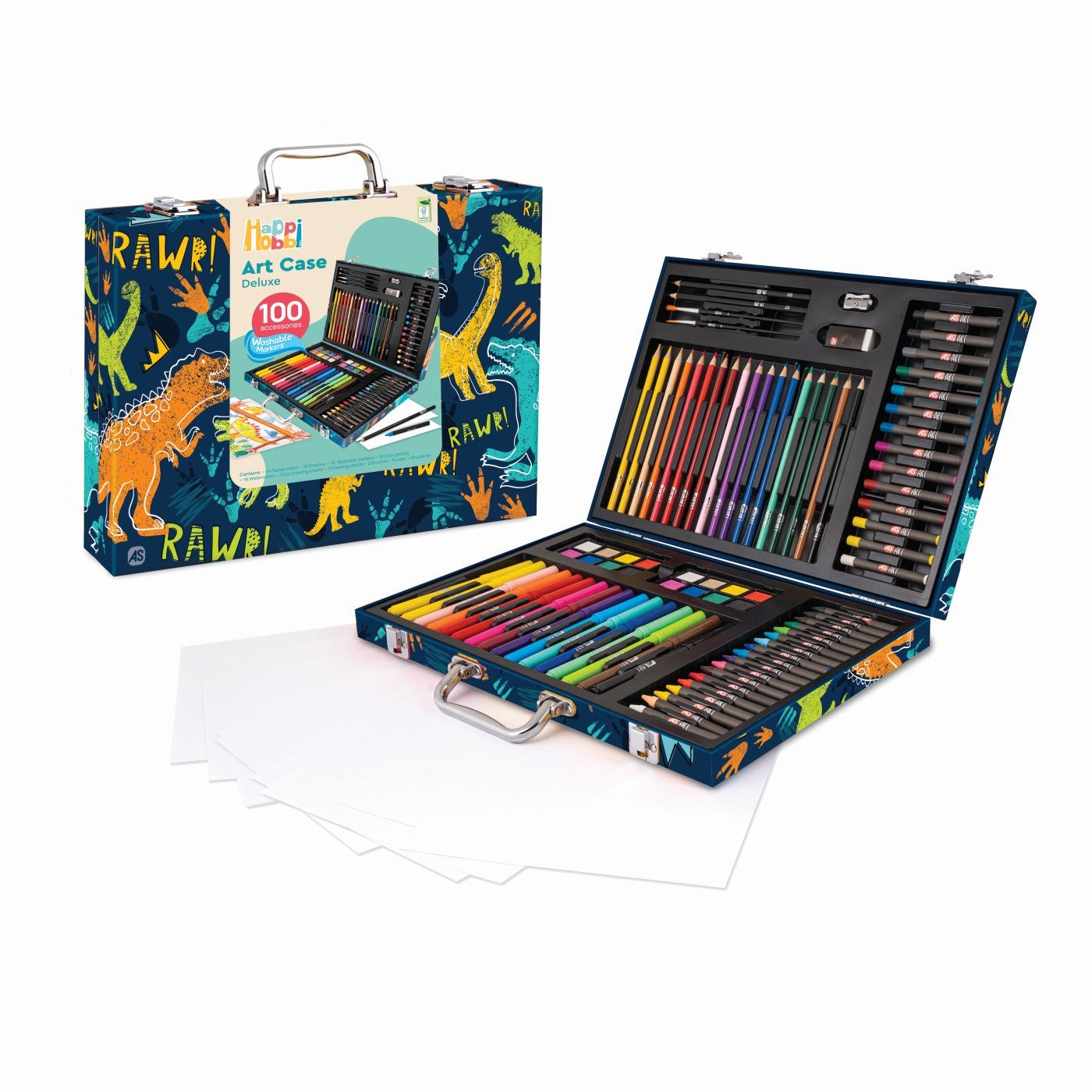 Happi hobbi art case set de desen deluxe cu 100 de accesorii dinozaur - Publisol.ro