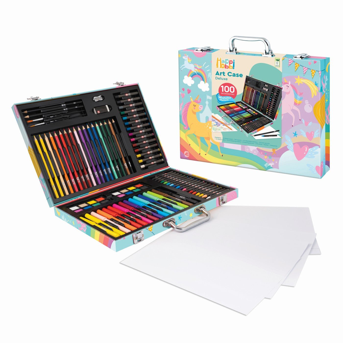 Happi hobbi art case set de desen deluxe cu 100 de accesorii unicorn - Publisol.ro