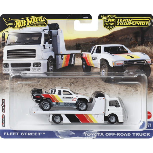 Hot wheels transportator fleet street cu masinuta toyota off road truck scara 1:64, Mattel