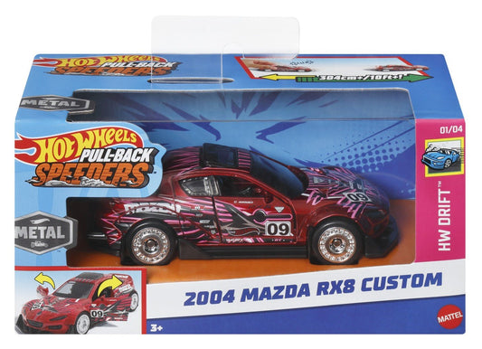 Hot wheels masinuta metalica cu sistem pull back mazda 2004 rx8 custom scara 1:43, Mattel - Publisol.ro