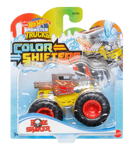 Hot wheels monster truck camion bone shaker cu culori schimbatoare scara 1:64, Mattel - Publisol.ro