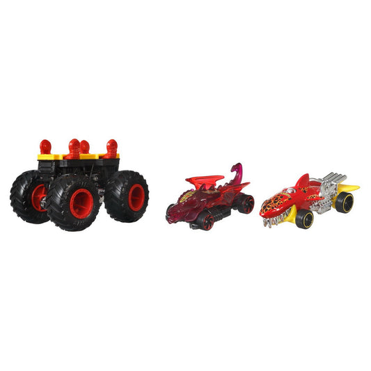Hot Wheels monster truck cu masinute neagru si rosu - Publisol.ro