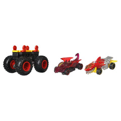 Hot Wheels monster truck cu masinute neagru si rosu - Publisol.ro