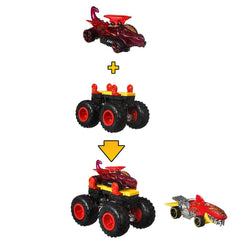 Hot Wheels monster truck cu masinute neagru si rosu - Publisol.ro