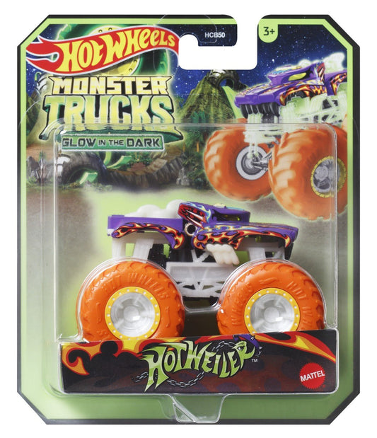 Hot wheels monster truck glow in the dark masinuta hotweiler scara 1:64, Mattel - Publisol.ro