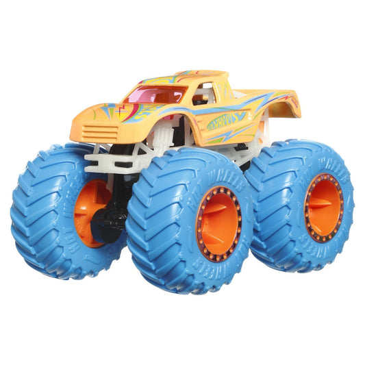 Hot wheels monster truck glow in the dark masinuta podium crasher scara 1:64, Mattel - Publisol.ro