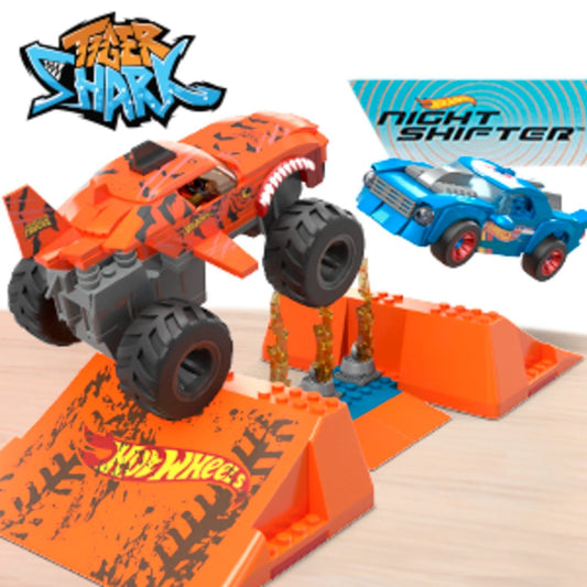 Hot wheels monster truck mega set constructie cursa tiger shark chomp, Mattel - Publisol.ro