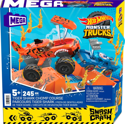 Hot wheels monster truck mega set constructie cursa tiger shark chomp, Mattel - Publisol.ro