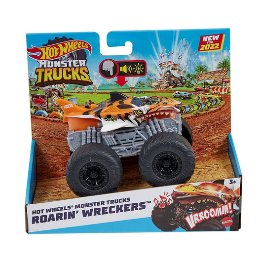 Hot wheels monster truck roarin wreckers tiger shark cu functii si sunete scara 1:43, Mattel - Publisol.ro
