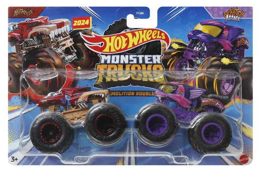 Hot wheels monster truck set 2 masini scratch attack si hot weiler scara 1 la 64 , Mattel - Publisol.ro
