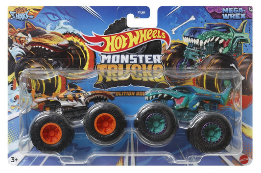 Hot wheels monster truck set 2 masini tiger shark si mega wrex scara 1 la 64 , Mattel - Publisol.ro