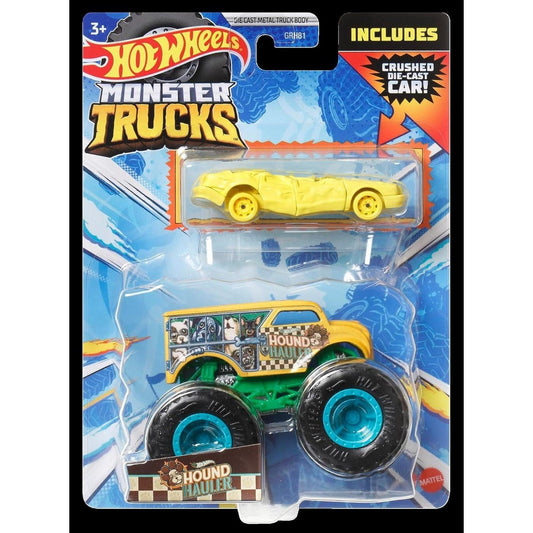 Hot wheels monster truck si masinuta metalica hound hauller, Mattel - Publisol.ro