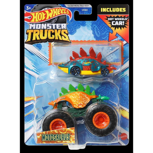 Hot wheels monster truck si masinuta metalica motosaurus, Mattel - Publisol.ro