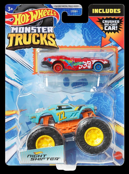 Hot Wheels monster truck si masinuta metalica night shifter - Publisol.ro