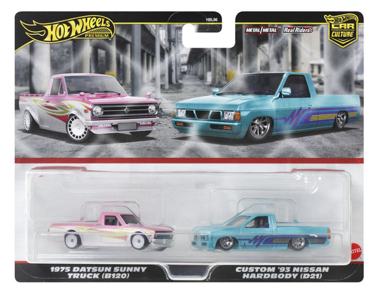 Hot wheels premium set 2 masinute metalice datsun sunny truck si nissan hardbody scara 1:64, Mattel - Publisol.ro