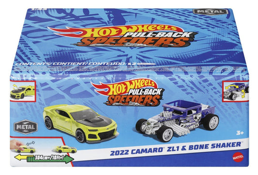 Hot wheels set 2 masinute metalice pull back 2022 camaro zl1 si bone shaker 1:43, Mattel - Publisol.ro