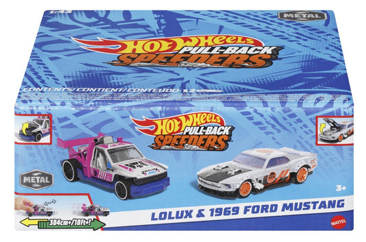 Hot wheels set 2 masinute metalice pull back lolux si 1969 ford mustang 1:43, Mattel - Publisol.ro