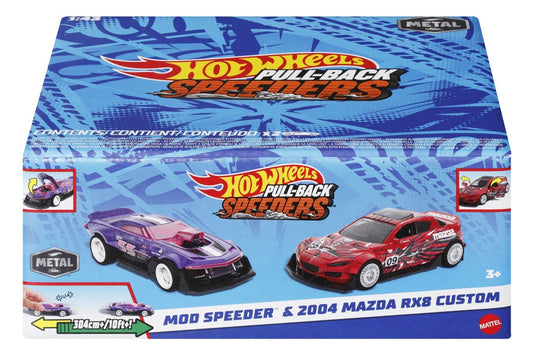 Hot wheels set 2 masinute metalice pull back mod speeder si 2004 mazda rx8 custom 1:43, Mattel - Publisol.ro