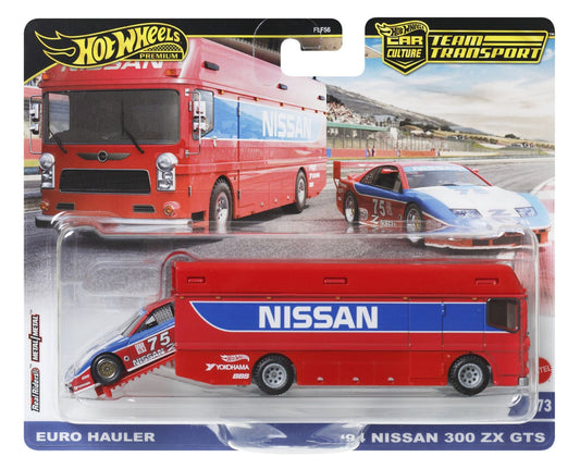 Hot wheels transportator euro hauler cu masinuta nissan 300 zx gts scara 1:64, Mattel - Publisol.ro