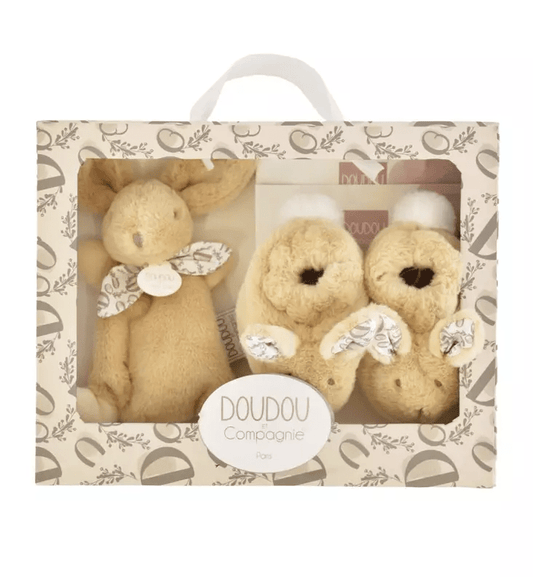 Iepuras Doudou - Set Botosei si Jucarie de Plus, Bej - Doudou et Compagnie - Publisol.ro