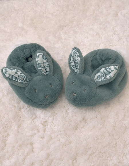 Iepuras Doudou - Set Botosei si Jucarie de Plus, verde - Doudou et Compagnie - Publisol.ro