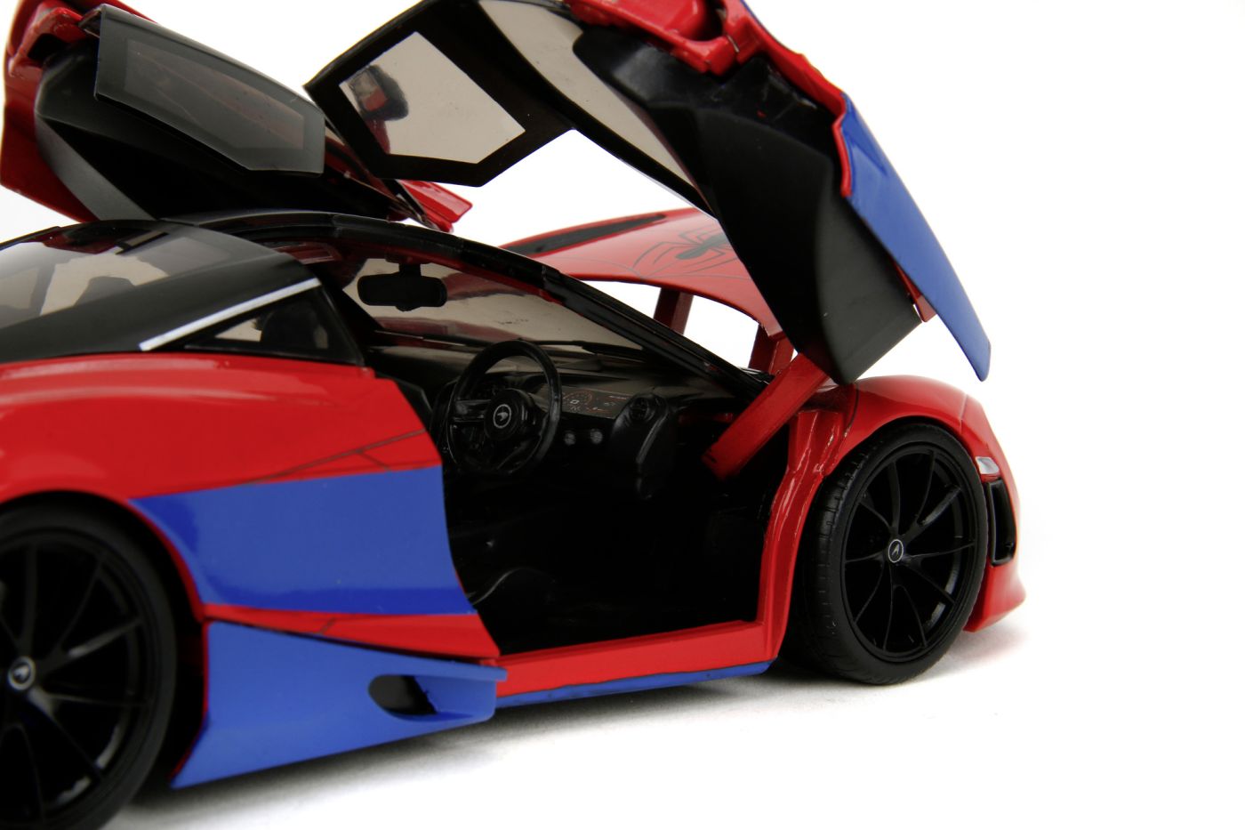 Jada Marvel set figurina Spider man si masinuta metalica Mclaren 720s scara 1 la 24 - Publisol.ro