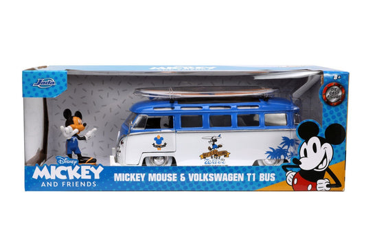Jada masina din metal volkswagen t1 bus scara 1 la 24 si figurina mickey mouse, Simba - Publisol.ro