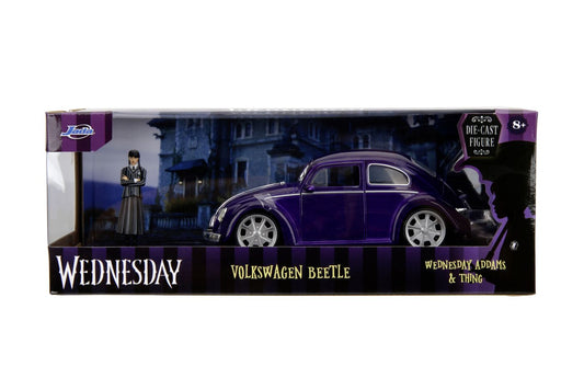 Jada wednesday set masinuta metalica volkswagen beetle 1:24 si figurina metalica wednesday 7cm, Simba - Publisol.ro