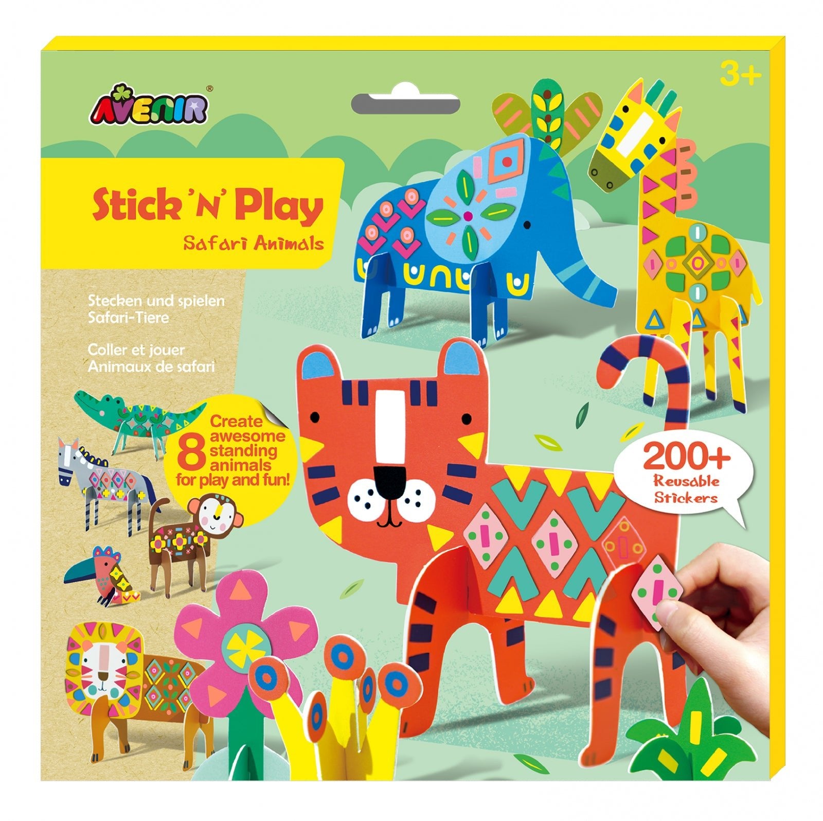 Joc creativ Stick N Play cu scene 3D si stickere repozitionabile - Animale Safari - Avenir - Publisol.ro