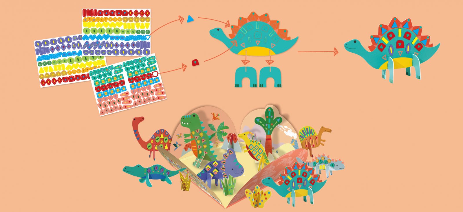 Joc creativ Stick N Play cu scene 3D si stickere repozitionabile - Lumea Dinozaurilor - Avenir - Publisol.ro