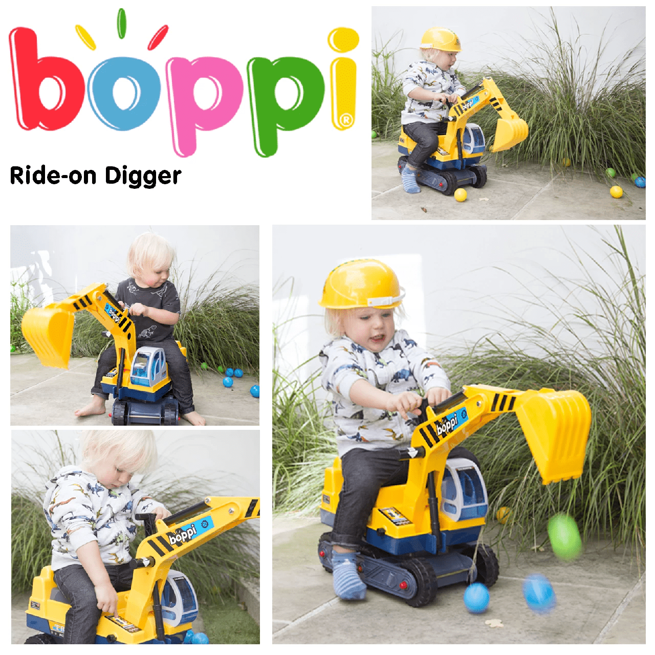 Jucarie Excavator Ride On, Boppi, cu cabina rotativa si casca de protectie - boppi - Publisol.ro
