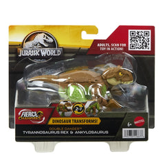 Jurassic world fierce changers double danger dinozaur transformabil tyrannosaurus rex si ankylosaurus maro, Mattel - Publisol.ro