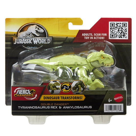 Jurassic world fierce changers double danger dinozaur transformabil tyrannosaurus rex si ankylosaurus verde, Mattel - Publisol.ro