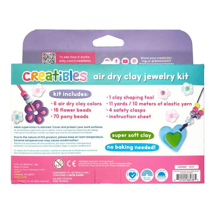 Kit DIY bijuterii Creatibles Flori Fermecate - plastilina cu uscare la aer - set de 6 culori si accesorii - Ooly - Publisol.ro