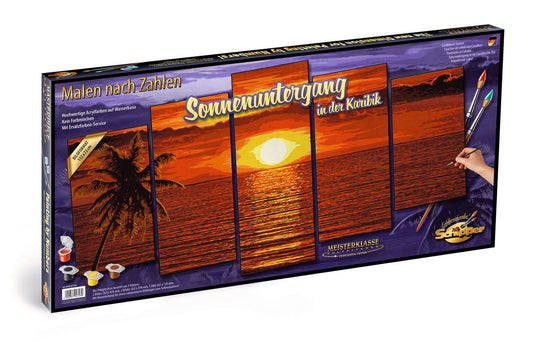 Kit pictura pe numere schipper apus in caraibe, 5 tablouri, Simba - Publisol.ro