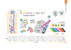 Kit rola de desenat 3 m si 12 creioane colorate cerate, Haku Yoka - Unicorni - Avenir