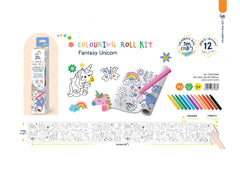 Kit rola de desenat 3 m si 12 creioane colorate cerate, Haku Yoka - Unicorni - Avenir - Publisol.ro