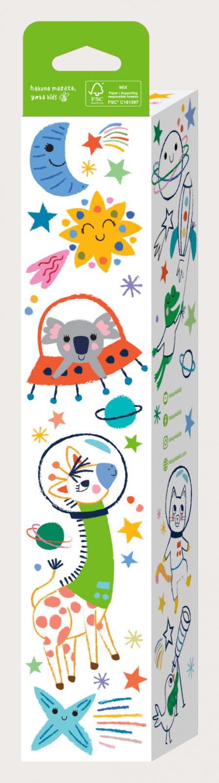 Kit rola de desenat autoadeziva - 3 m si 12 creioane colorate cerate, Spatiu - Haku Yoka - Avenir - Publisol.ro