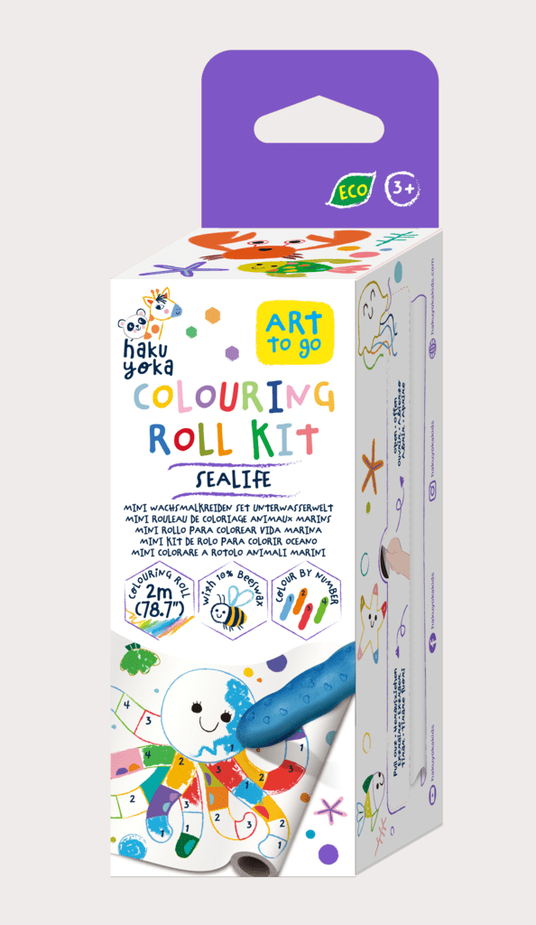 Kit rola de desenat pe numere - 2 m, include 4 creioane colorate cerate, Subacvatic - Haku Yoka - Avenir - Publisol.ro