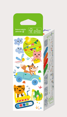 Kit rola de desenat Uneste punctele - 2 m, include 4 creioane colorate cerate, Vehicule - Haku Yoka - Avenir - Publisol.ro