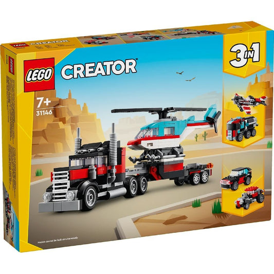 Lego creator 3in1 camioneta platforma cu elicopter 31146, LEGO - Publisol.ro