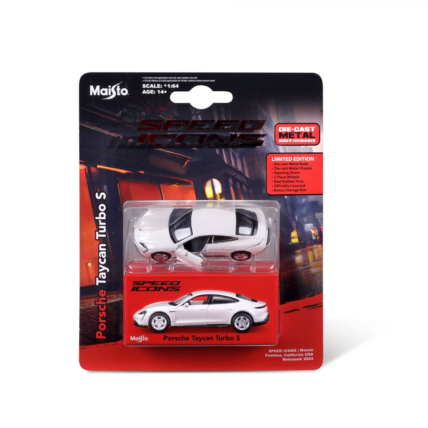 Maisto masinuta metalica SPEED ICONS PORSCHE TAYCAN TURBO S alb scara 1 la 64 - Publisol.ro