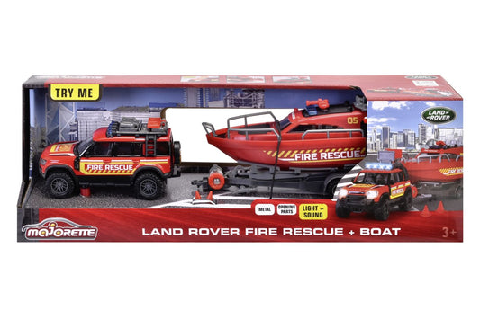 Majorette set masina de pompieri land rover si barca de salvare, Simba - Publisol.ro
