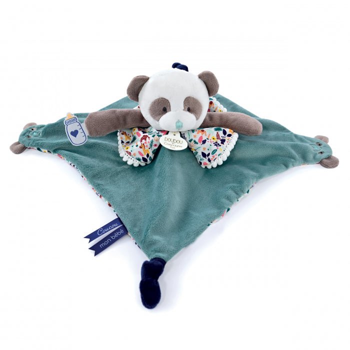 Marioneta Doudou - urs panda de plus cu paturica, 30 cm, verde gri - Doudou et Compagnie - Publisol.ro