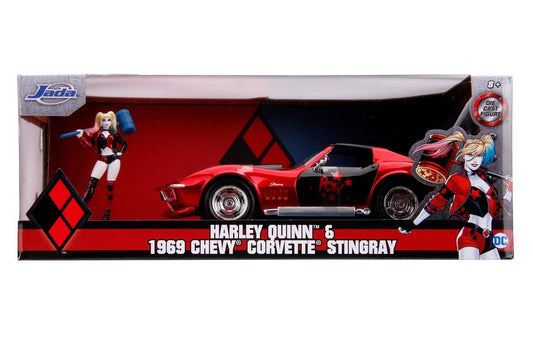Masinuta din metal harley quinn 1969 chevy corvette scara 1:24, Simba - Publisol.ro
