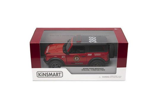 Masinuta metalica ford bronco politie/pompieri13cm scara 1 la 34, KINSMART - Publisol.ro