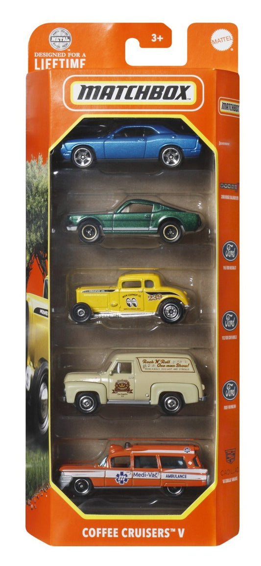 Matchbox set 5 masinute metalice coffee cruisers v scara 1:64, Mattel - Publisol.ro