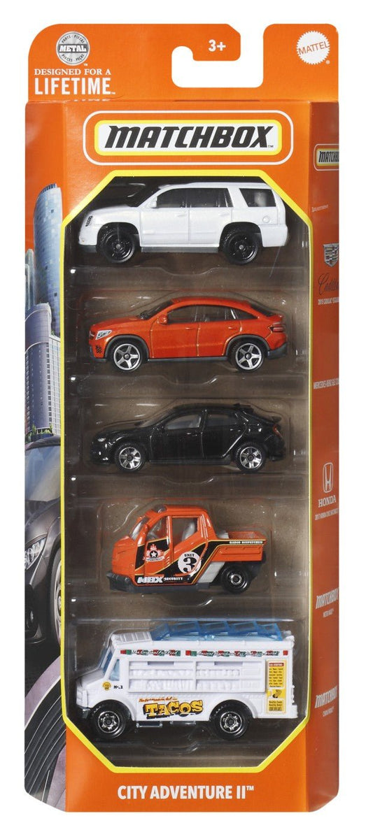 Matchbox set 5 masinute metalice Mbx City Adventure ii scara 1:64 - Publisol.ro