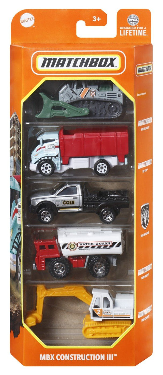 Matchbox set 5 masinute metalice mbx construction iii scara 1:64, Mattel - Publisol.ro